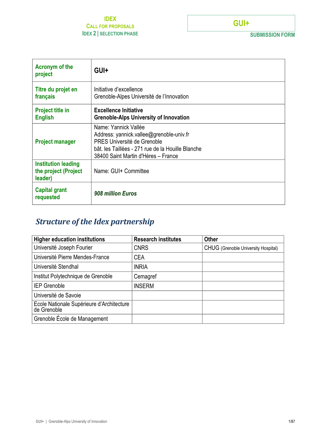 GUI+ Structure of the Idex Partnership