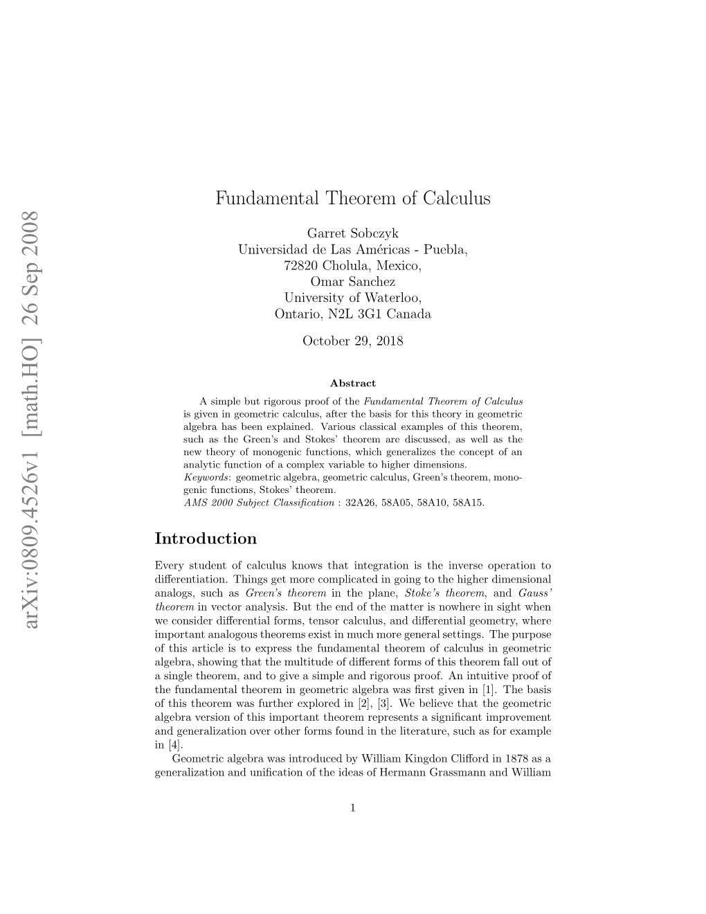 Fundamental Theorem of Calculus