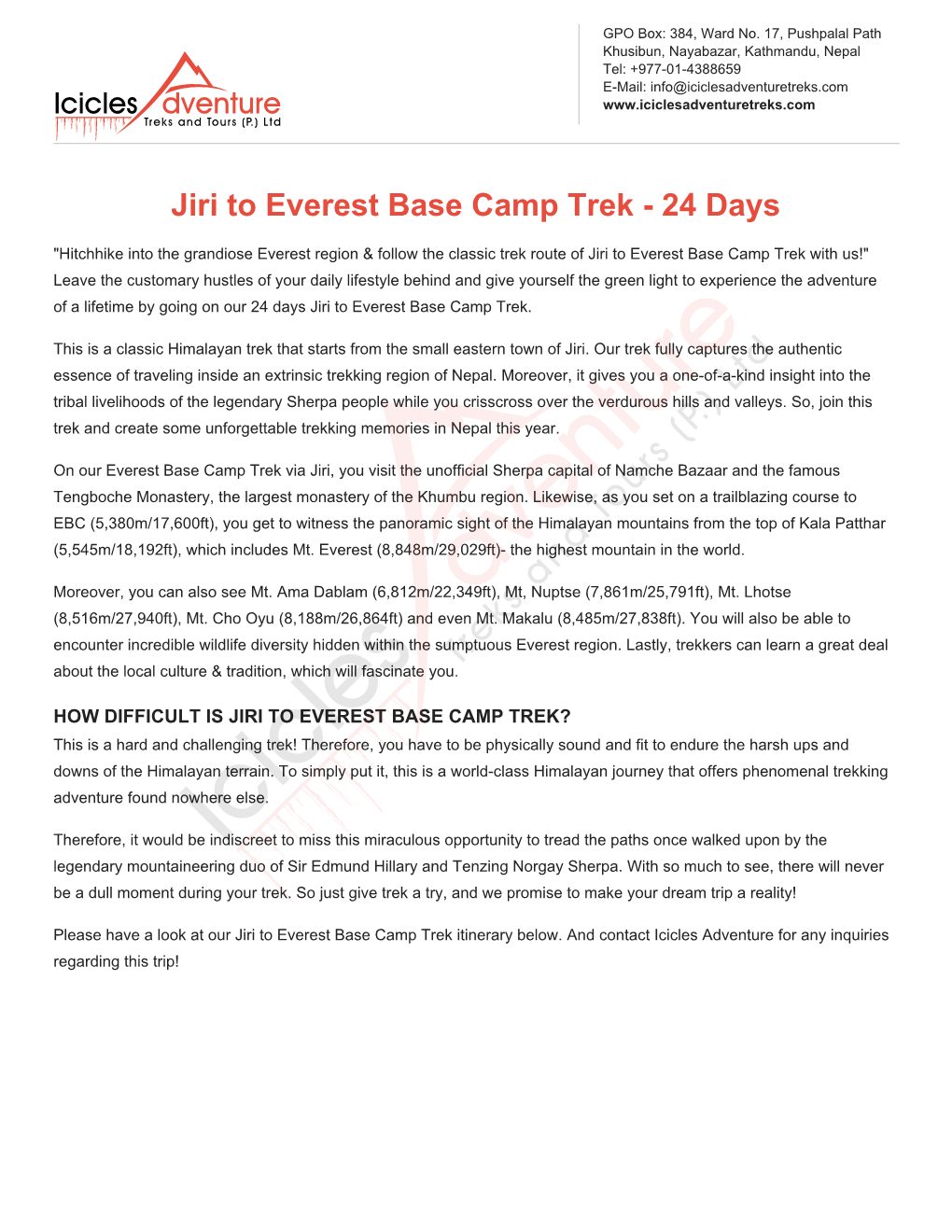 Jiri to Everest Base Camp Trek - 24 Days