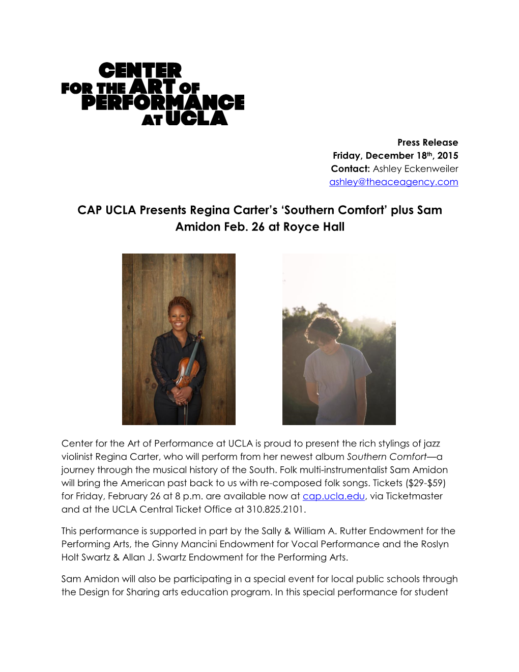 CAP UCLA Presents Regina Carter's 'Southern Comfort' Plus Sam