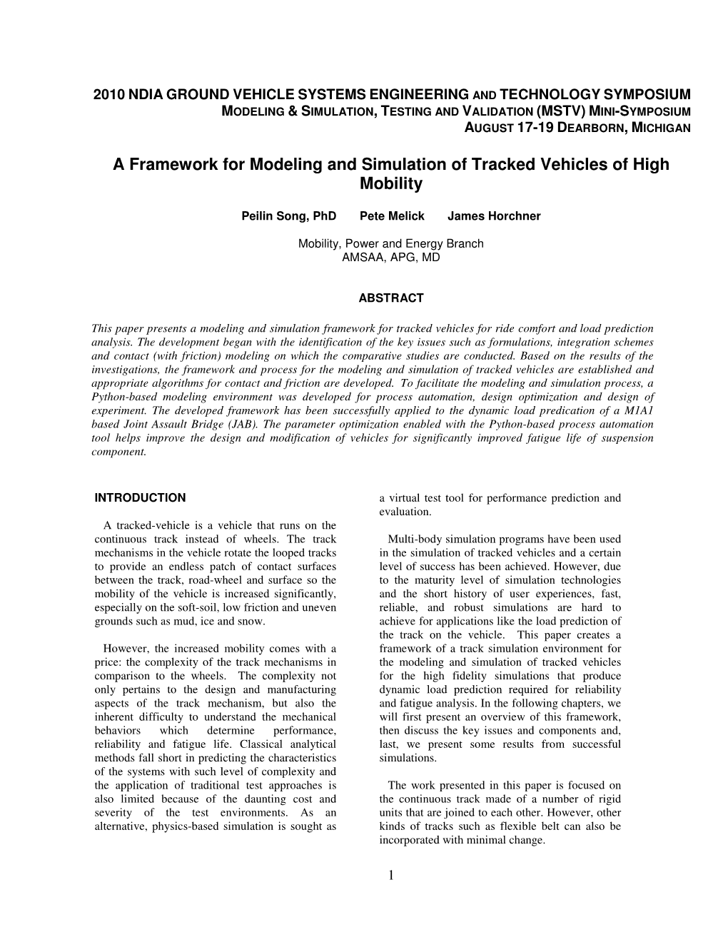 A Framework for Modeling and Simulation of Tracked Vehicles of High Mobility