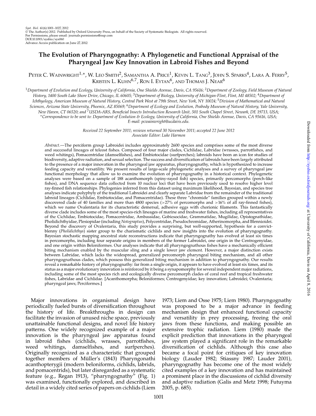 The Evolution of Pharyngognathy: a Phylogenetic and Functional Appraisal of the Pharyngeal Jaw Key Innovation in Labroid Fishes and Beyond