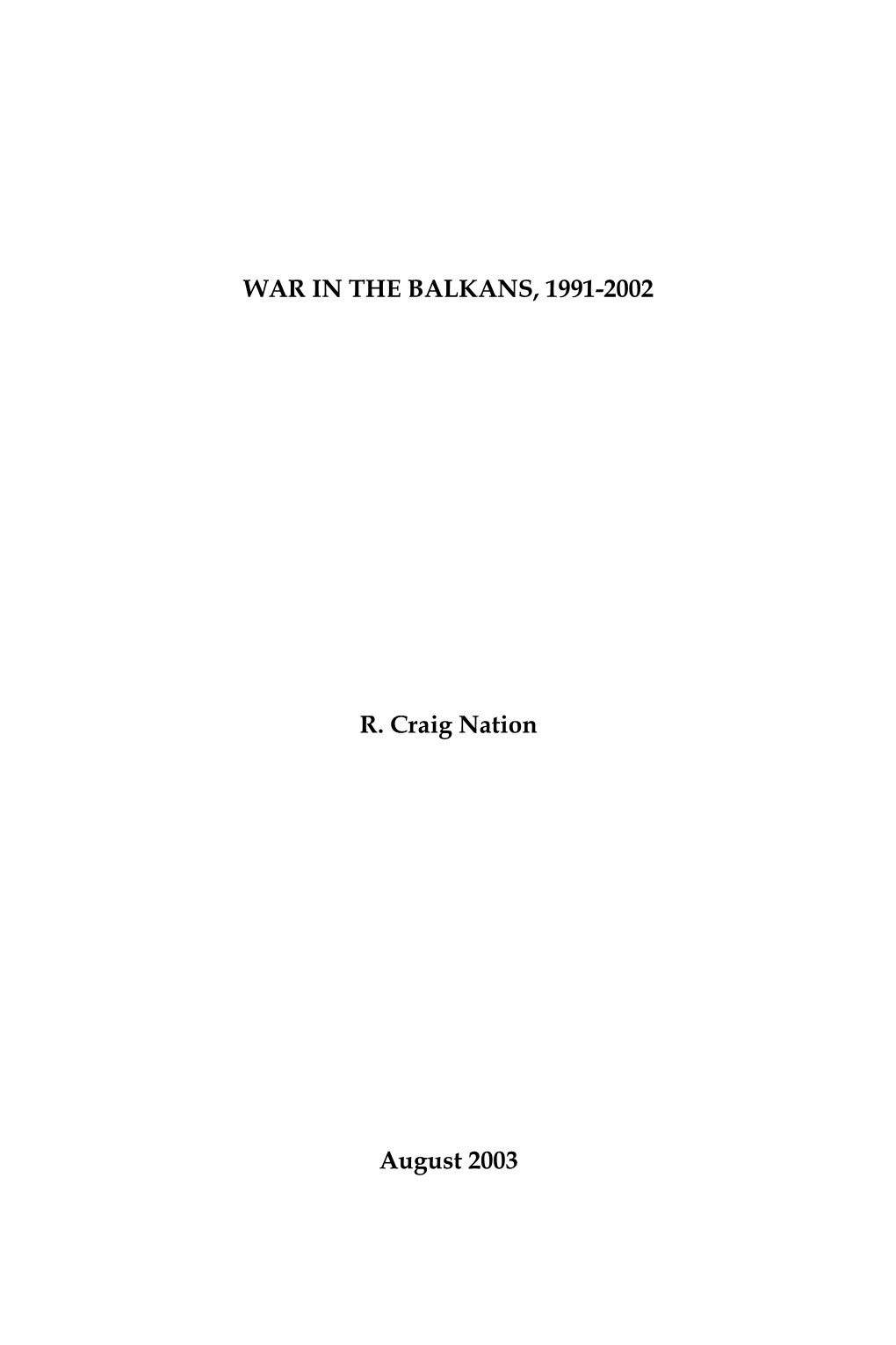 War in the Balkans, 1991-2002