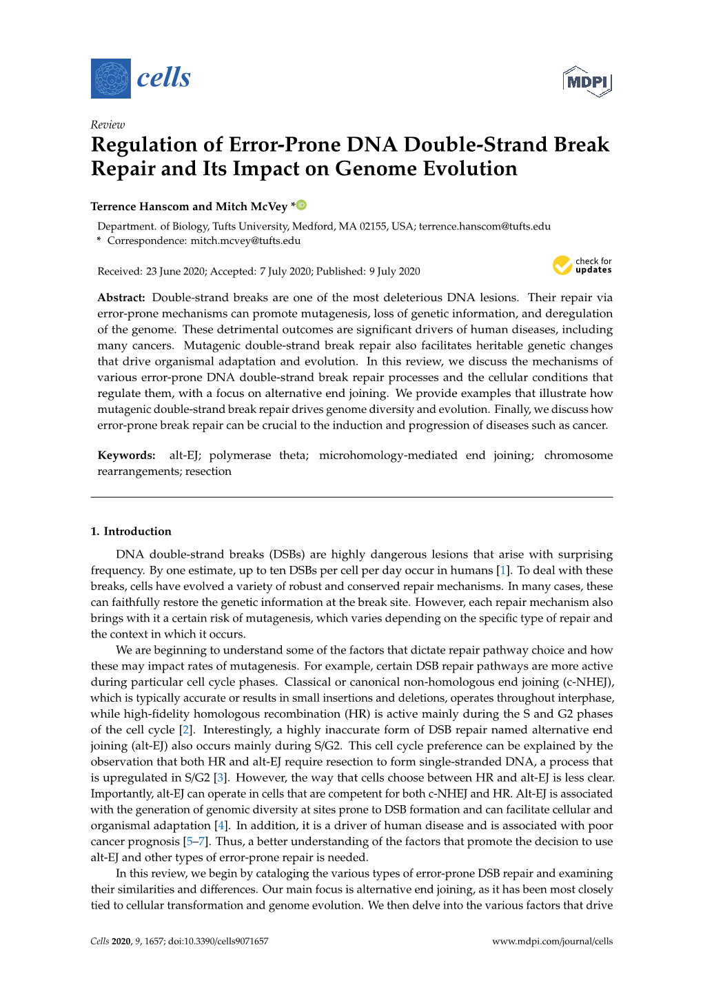 Regulation of Error-Prone DNA Double-Strand Break Repair and Its Impact on Genome Evolution