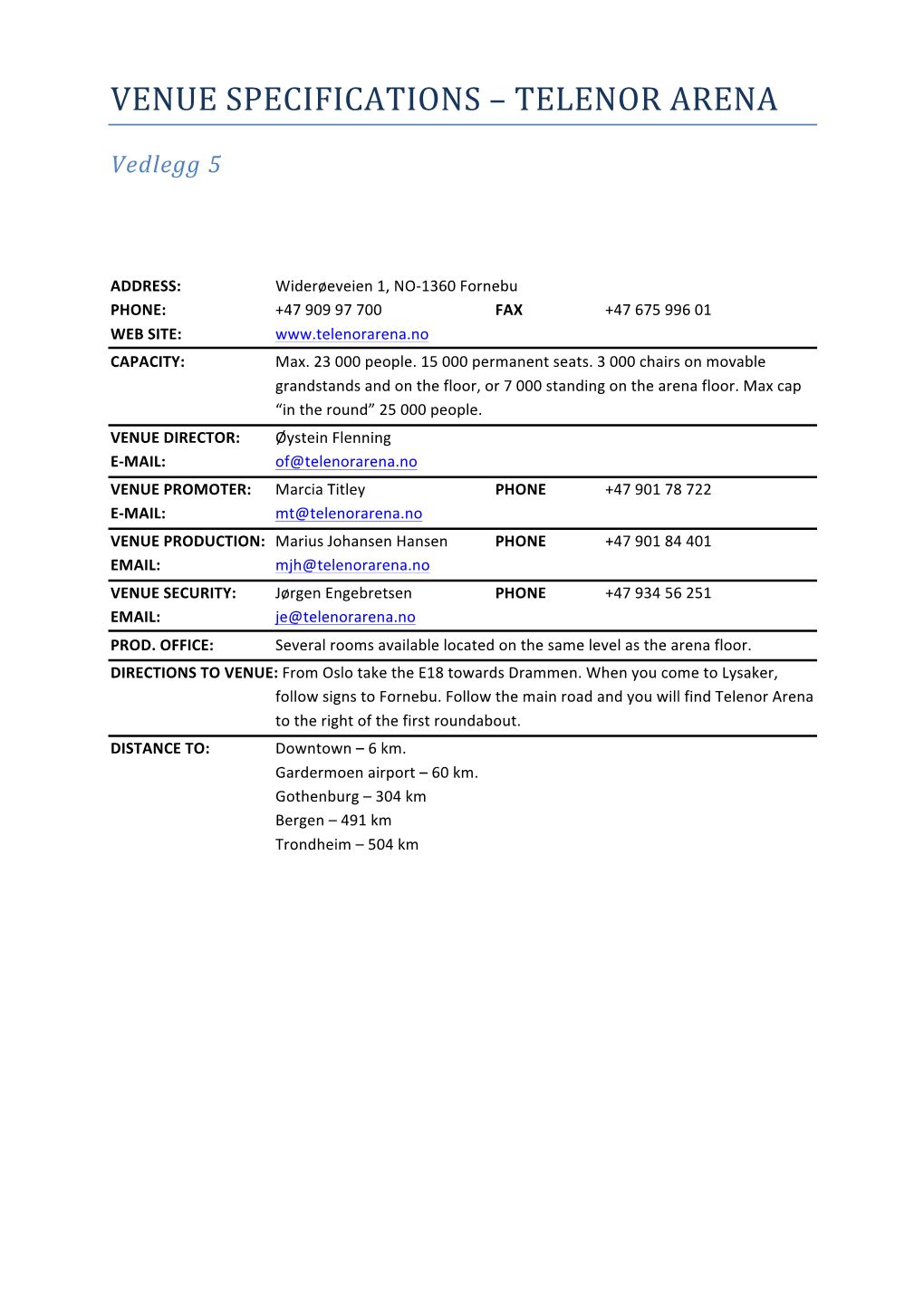 Venue Specifications – Telenor Arena