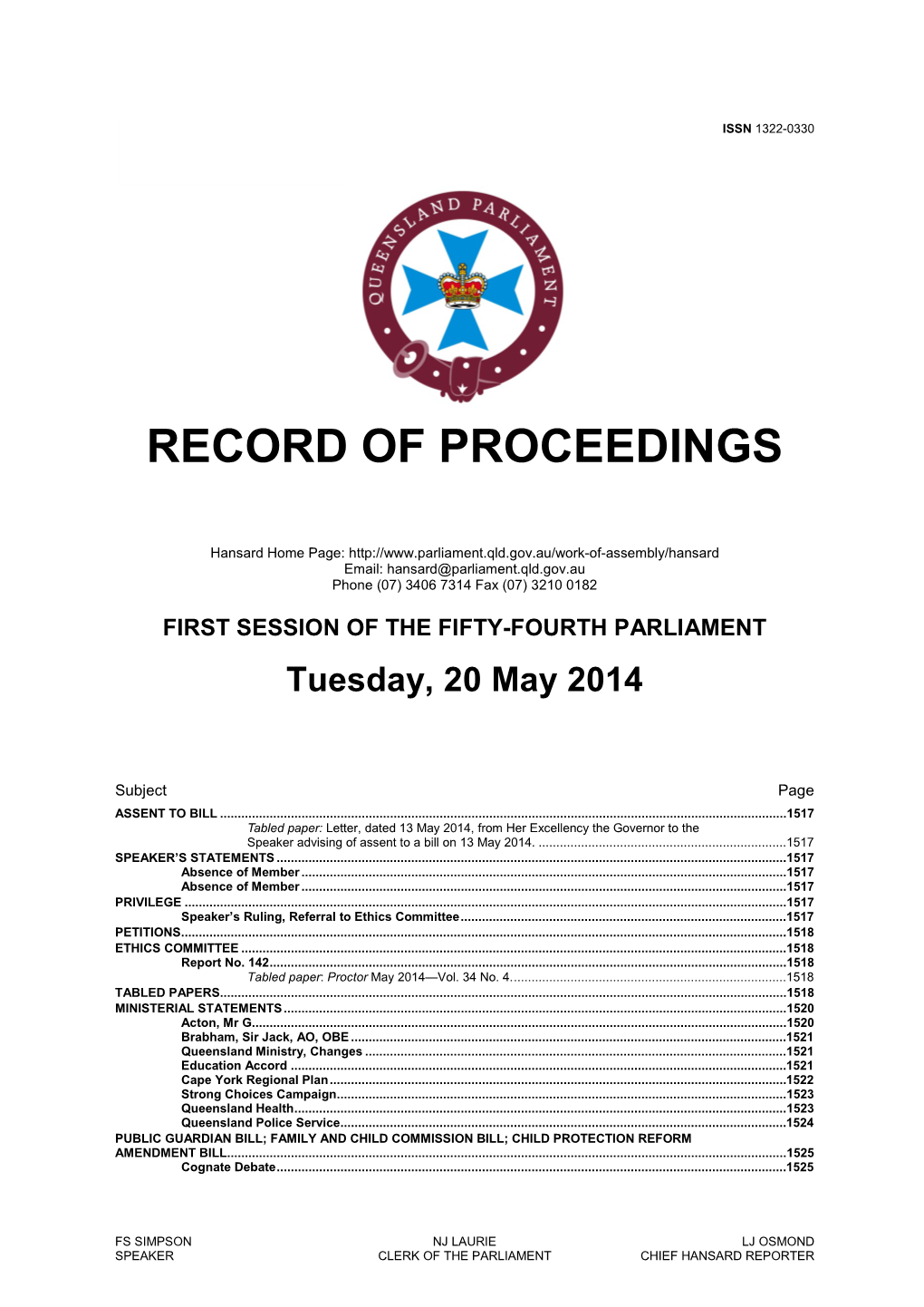 Record of Proceedings