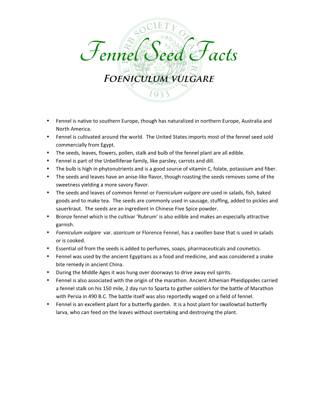 Fennel Seed Facts Foeniculum Vulgare