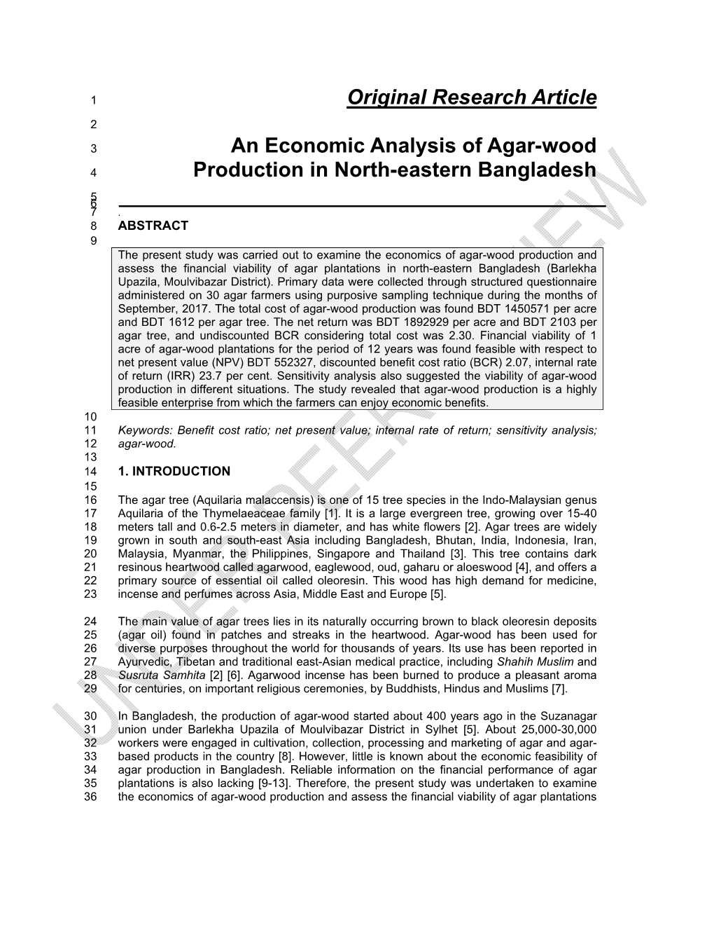 Original Research Article an Economic Analysis of Agar-Wood