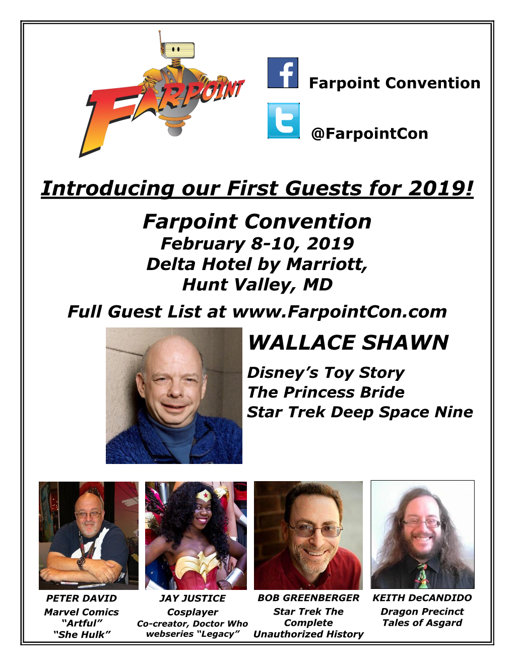 Introducing Our First Guests for 2019! Farpoint Convention WALLACE