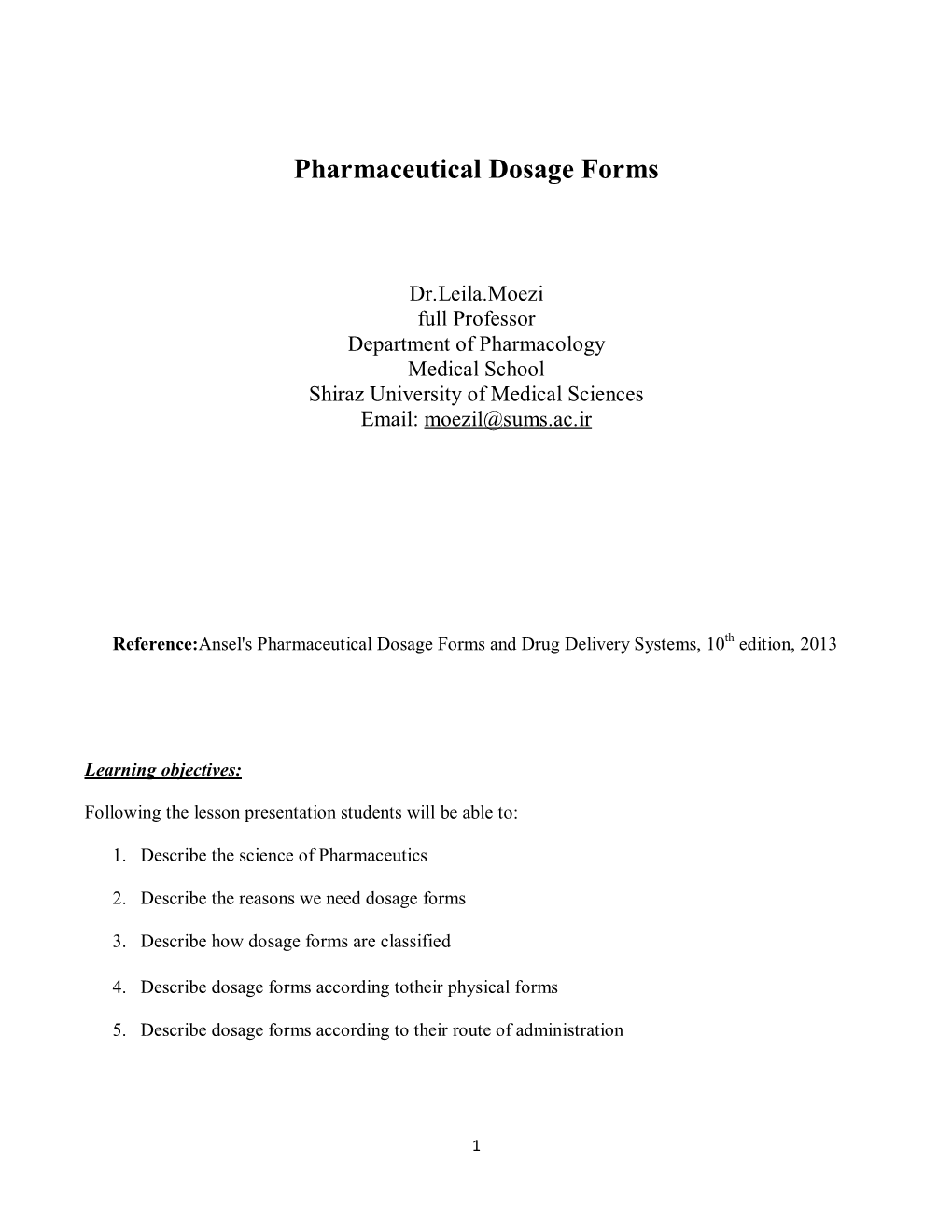 Pharmaceutical Dosage Forms