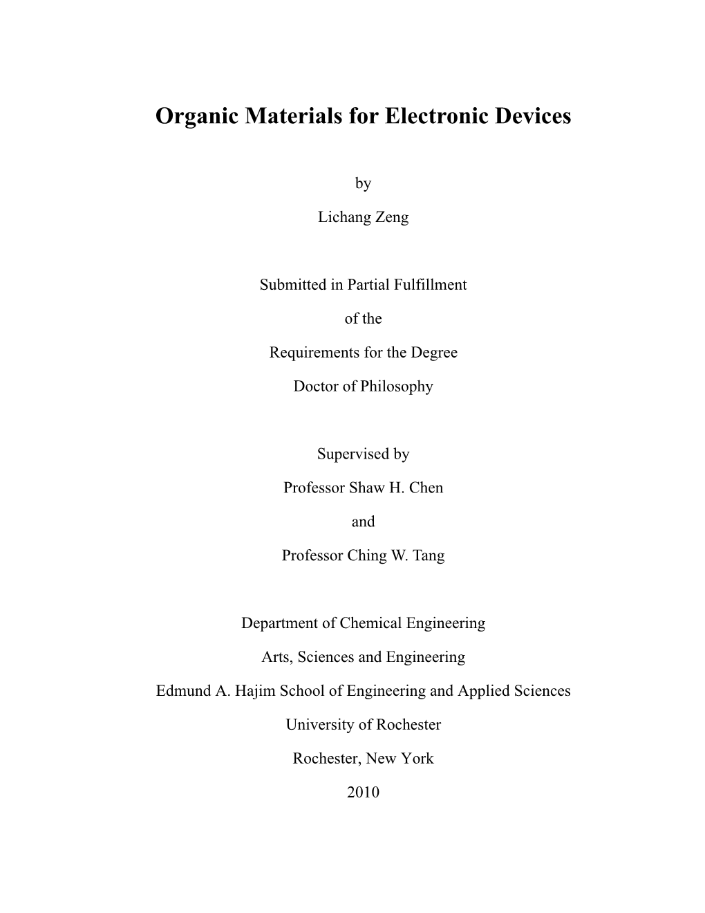 Organic Materials for Electronic Devices