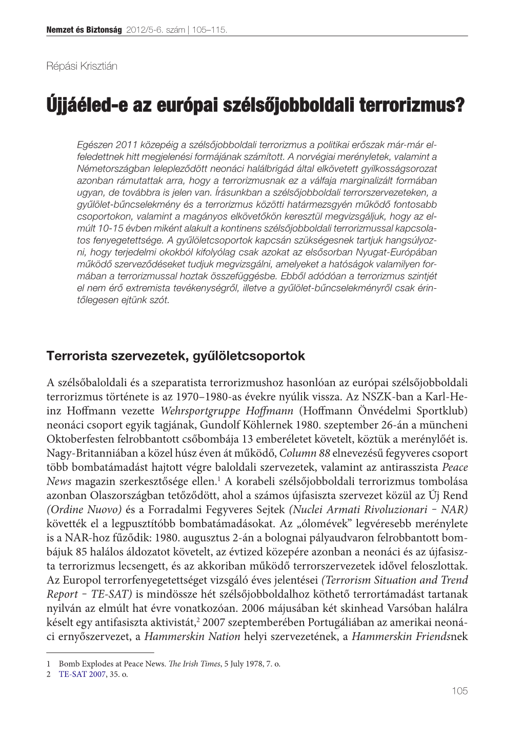 Újjáéled-E Az Európai Szélsőjobboldali Terrorizmus?