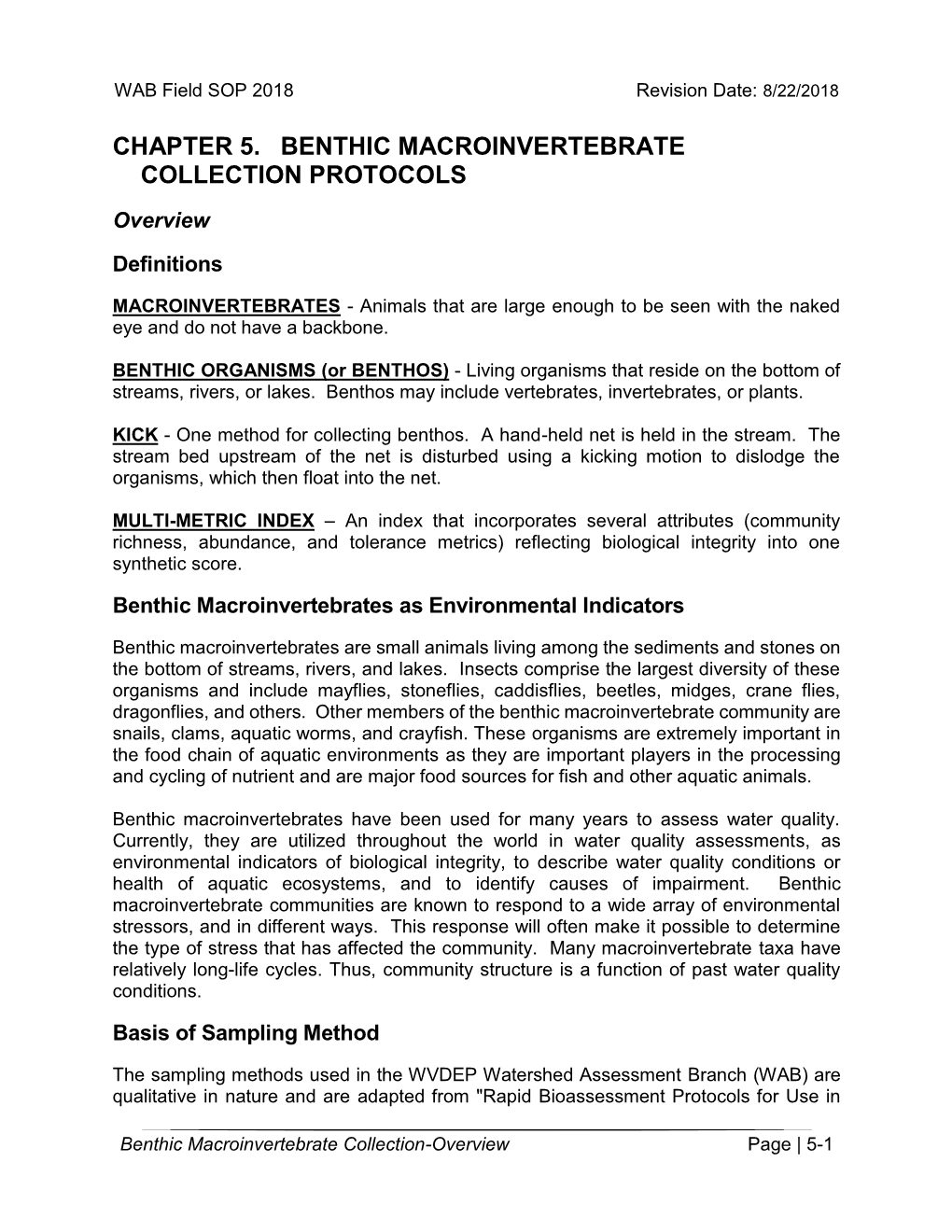 Benthic Macroinvertebrate Procedures