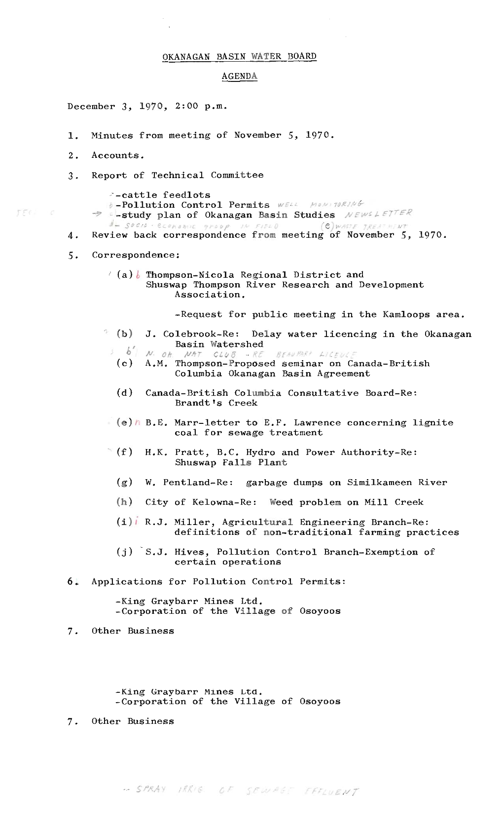 OKANAGAN BASIN WATER BOARD AGENDA December 3, 1970, 2:00