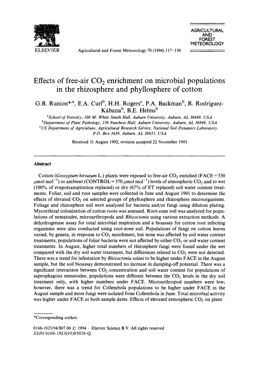 Effects of Free-Air CO2 Enrichment on Microbial Populations in The