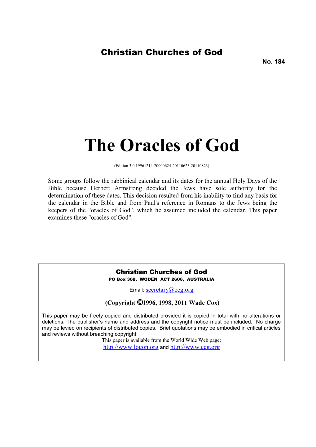 The Oracles of God (No. 184)