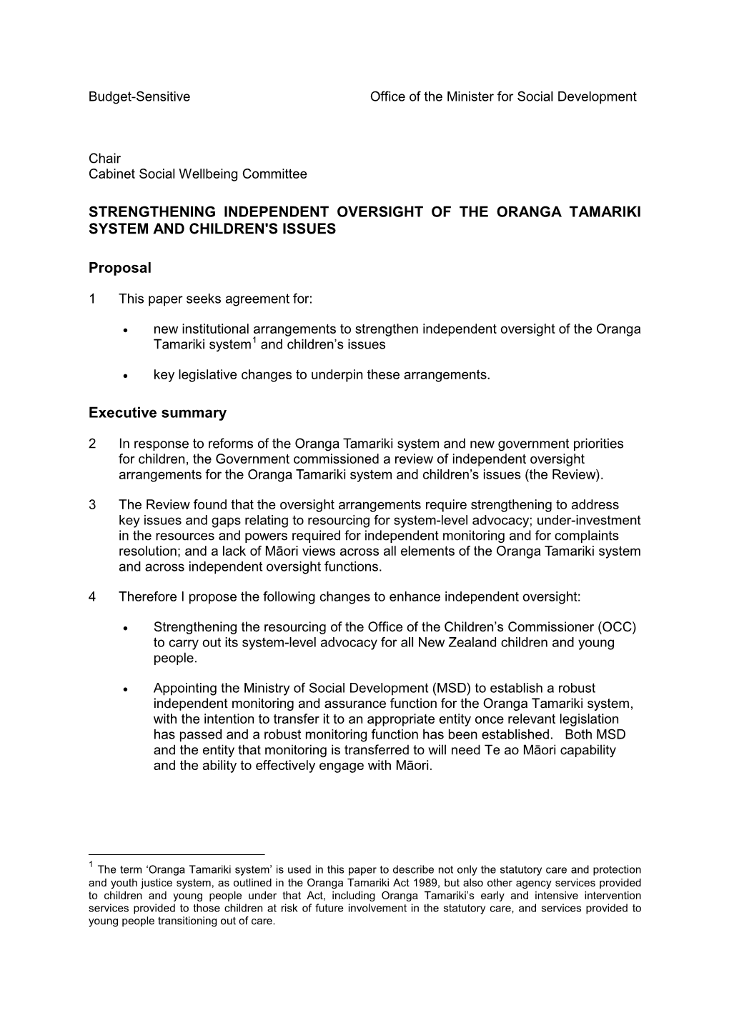 Strengthening Independent Oversight of Oranga Tamariki and Children's