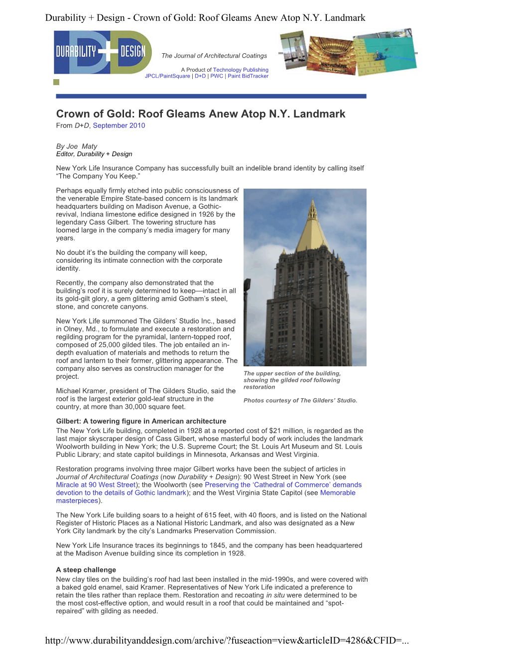 Crown of Gold: Roof Gleams Anew Atop N.Y. Landmark