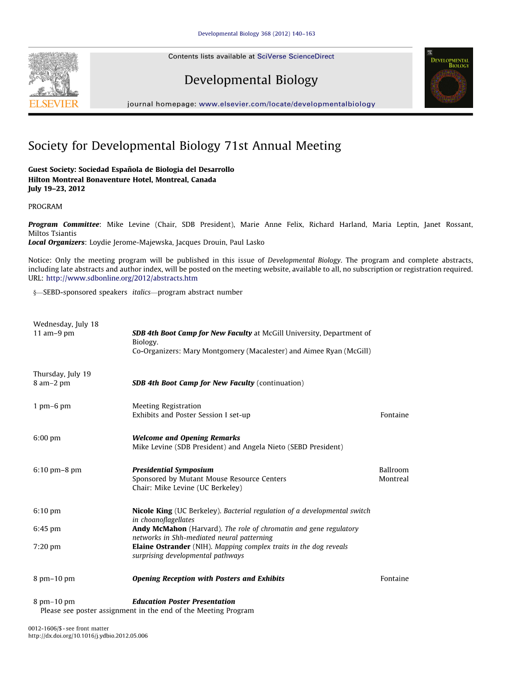 Society for Developmental Biology 71St Annual Meeting