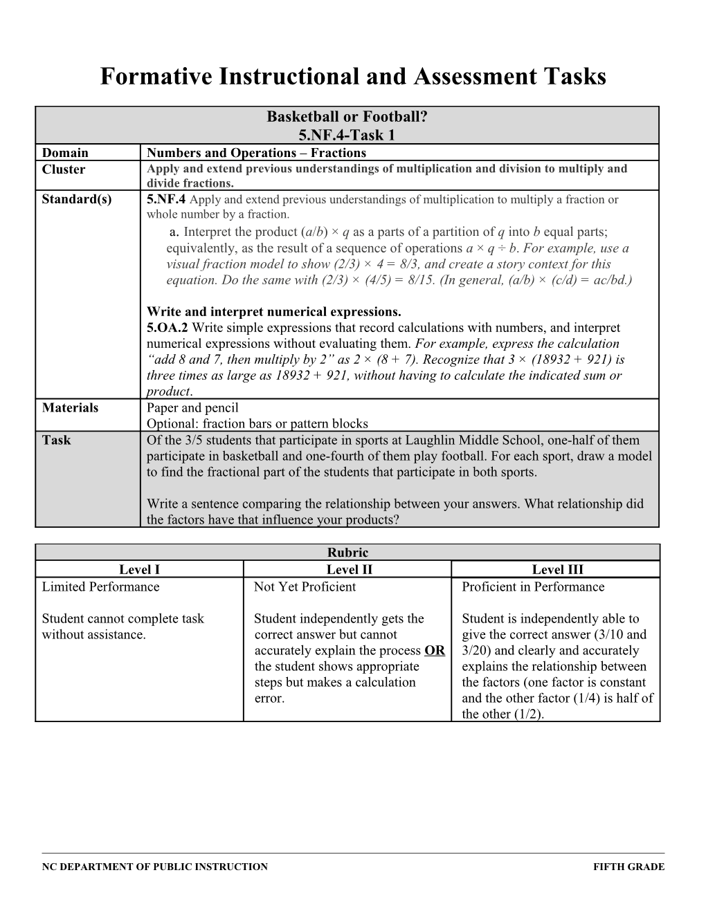 Formative Instructional and Assessment Tasks s15