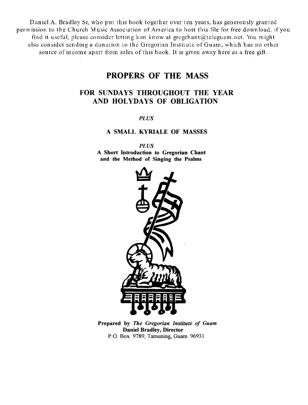 Propers of the Mass Set to Psalm Tones
