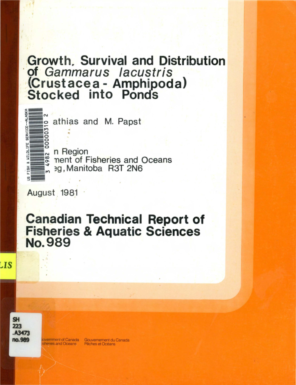 Growth, Survival and Distribution of Gammarus Lacustris