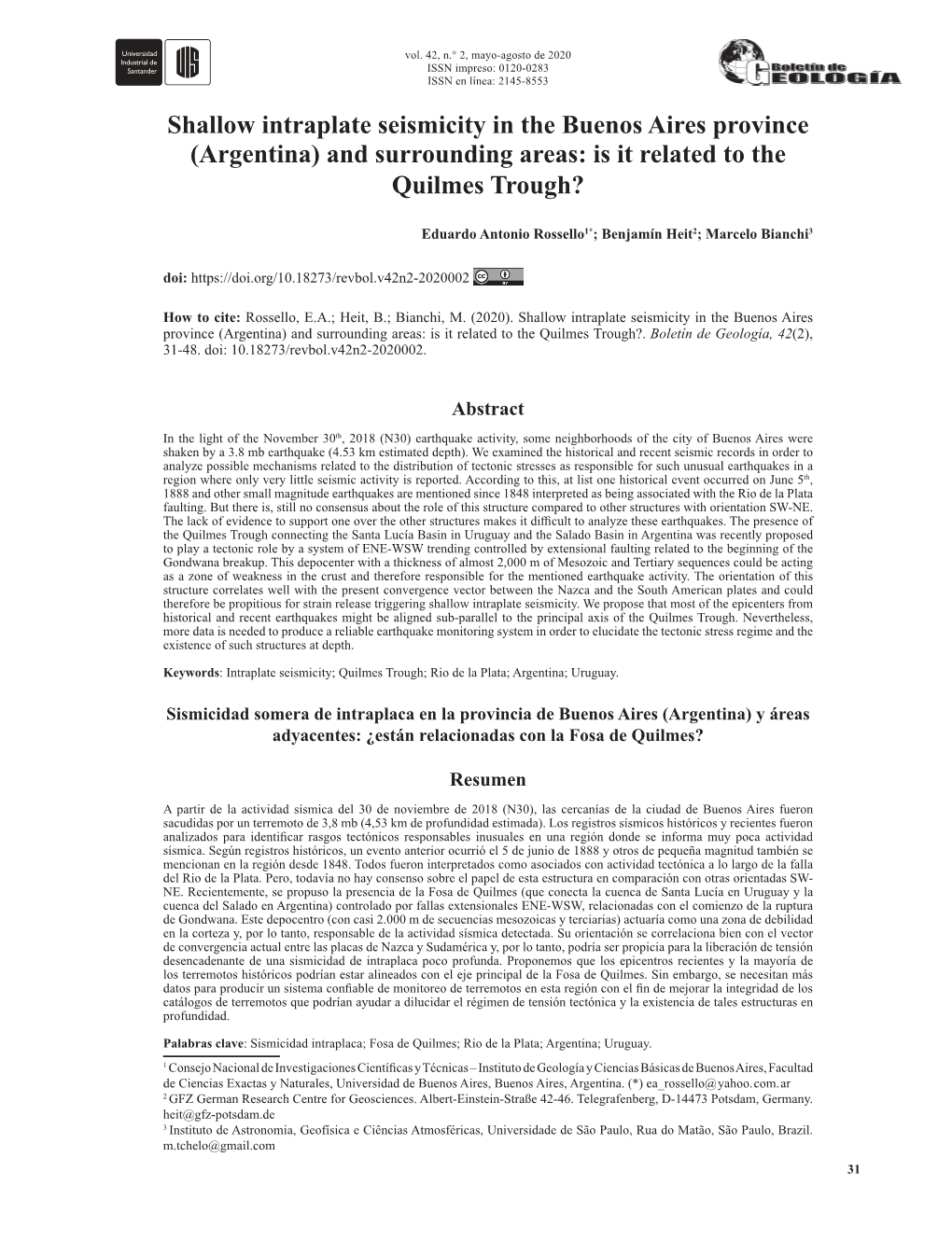 Shallow Intraplate Seismicity in the Buenos Aires Province (Argentina) and Surrounding Areas: Is It Related to the Quilmes Trough?