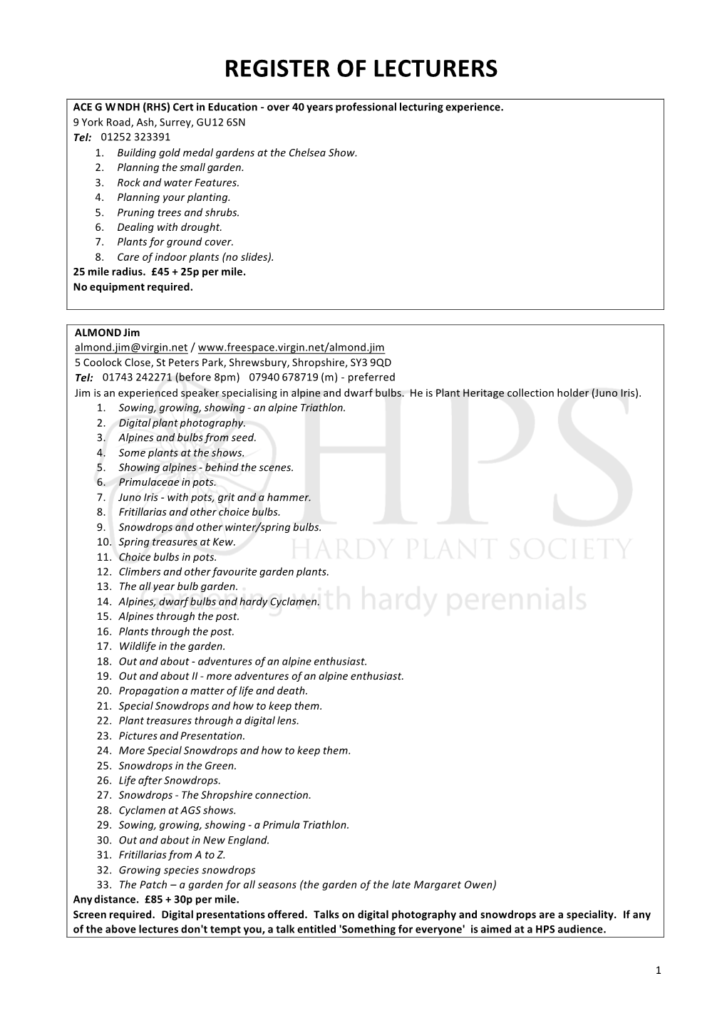 Register of Lecturers