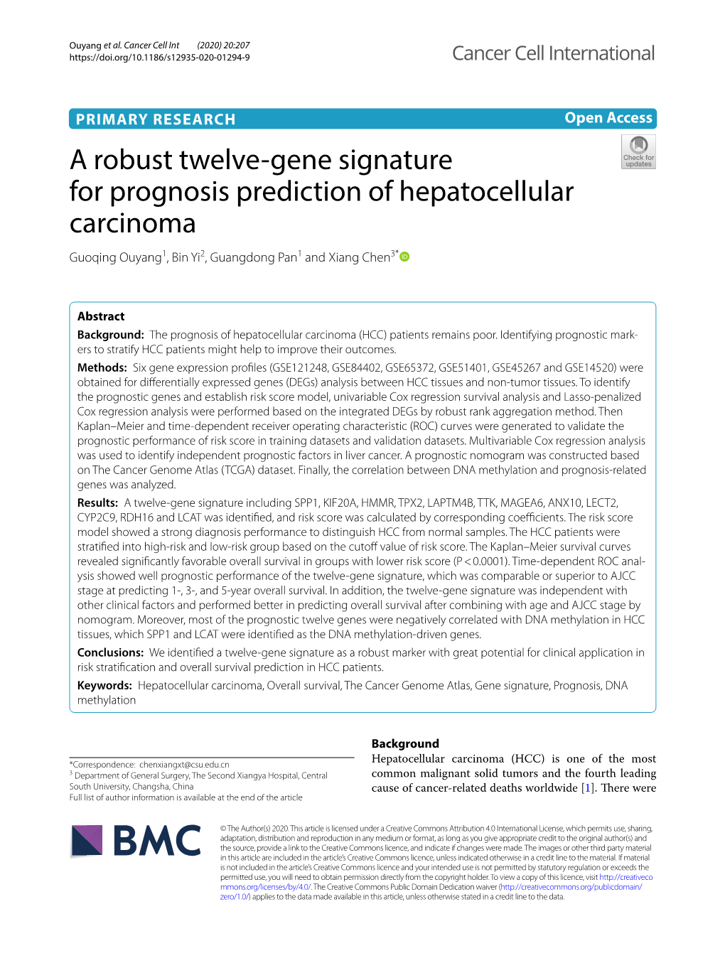 A Robust Twelve-Gene Signature for Prognosis Prediction Of