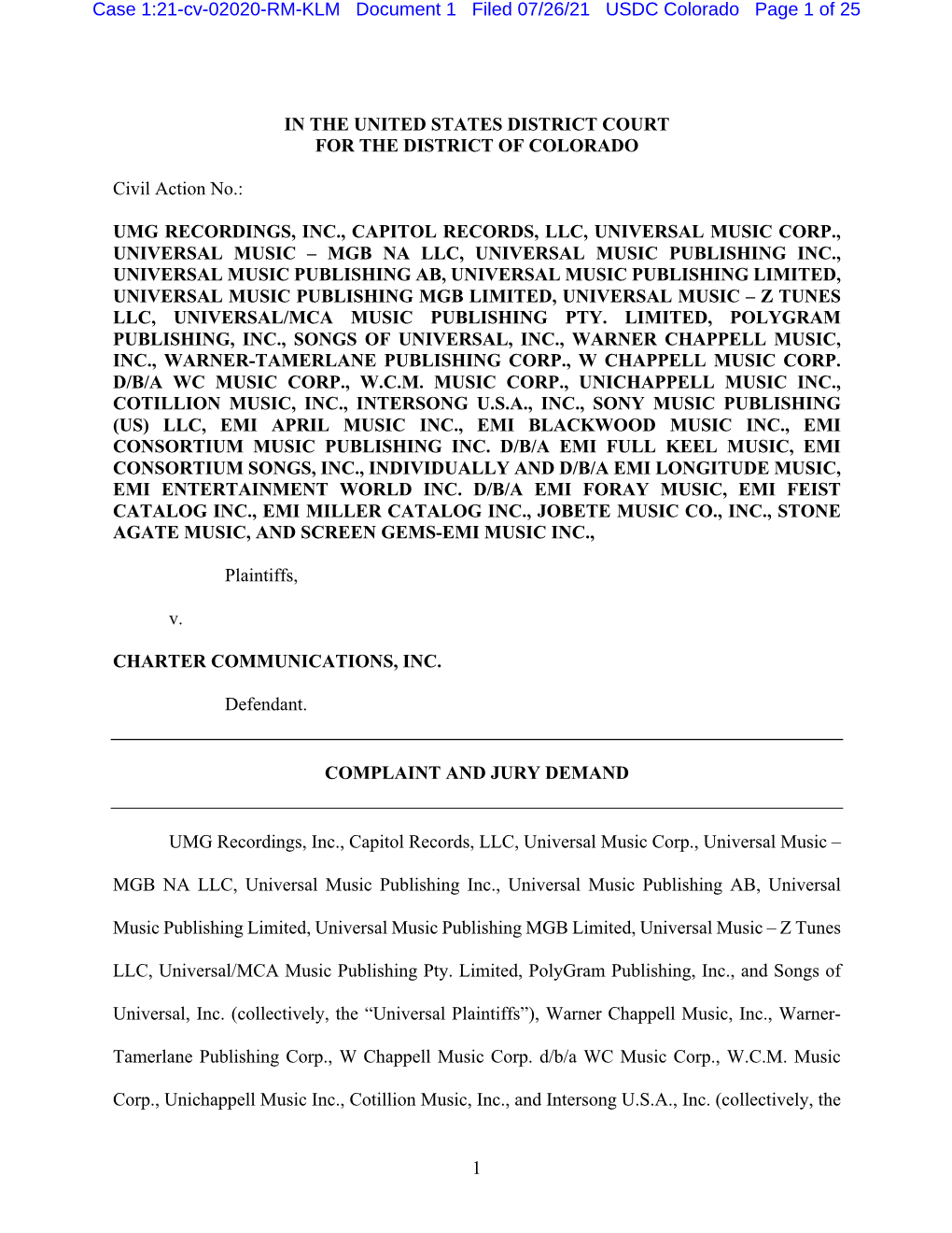 Filed 07/26/21 USDC Colorado Page 1 of 25