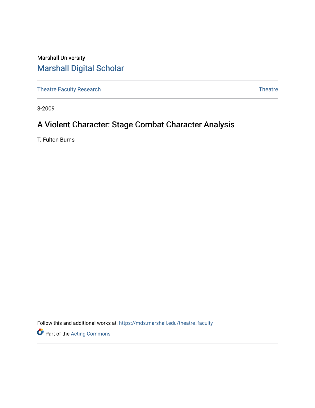 Stage Combat Character Analysis