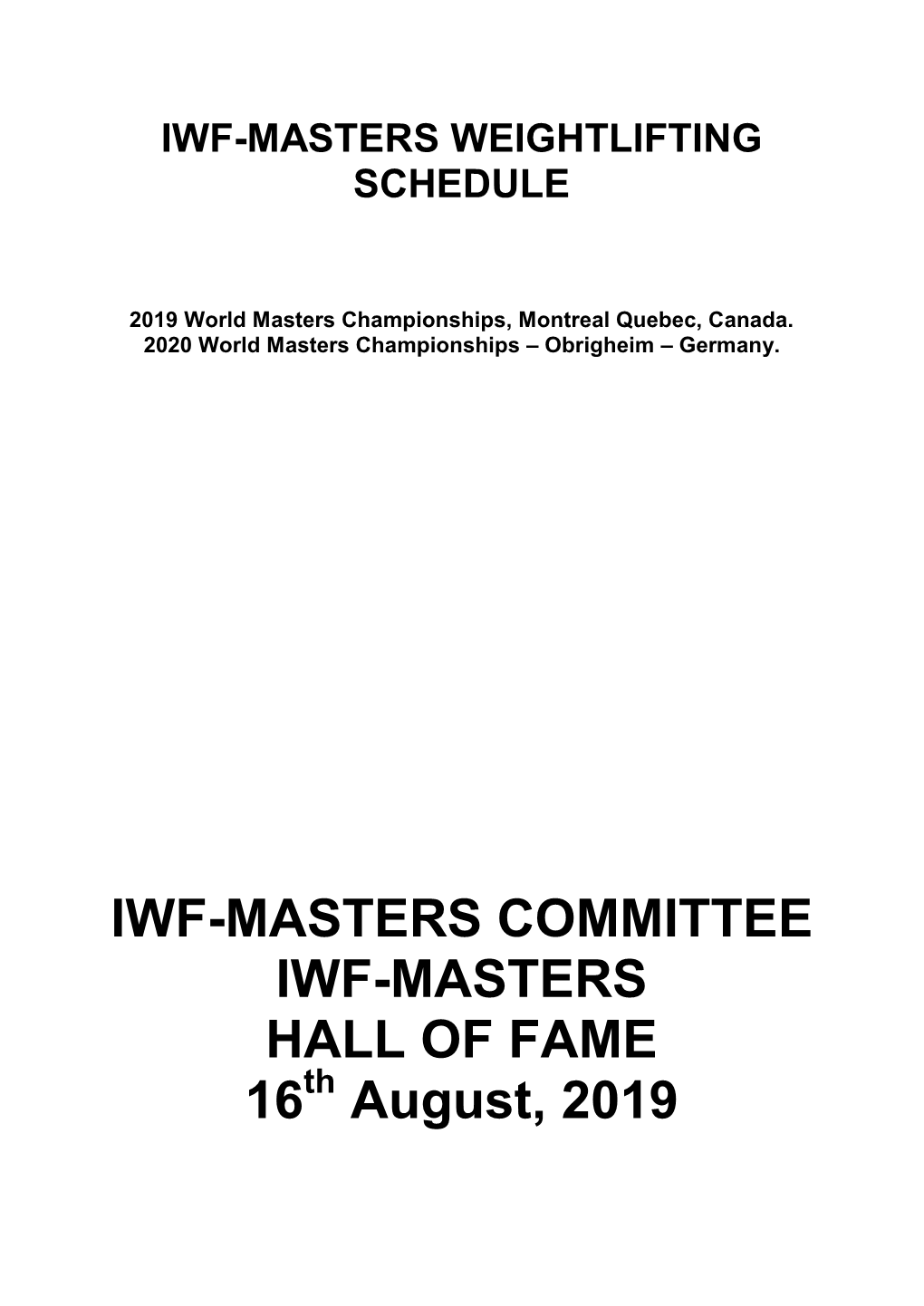 Iwf-Masters Weightlifting Schedule