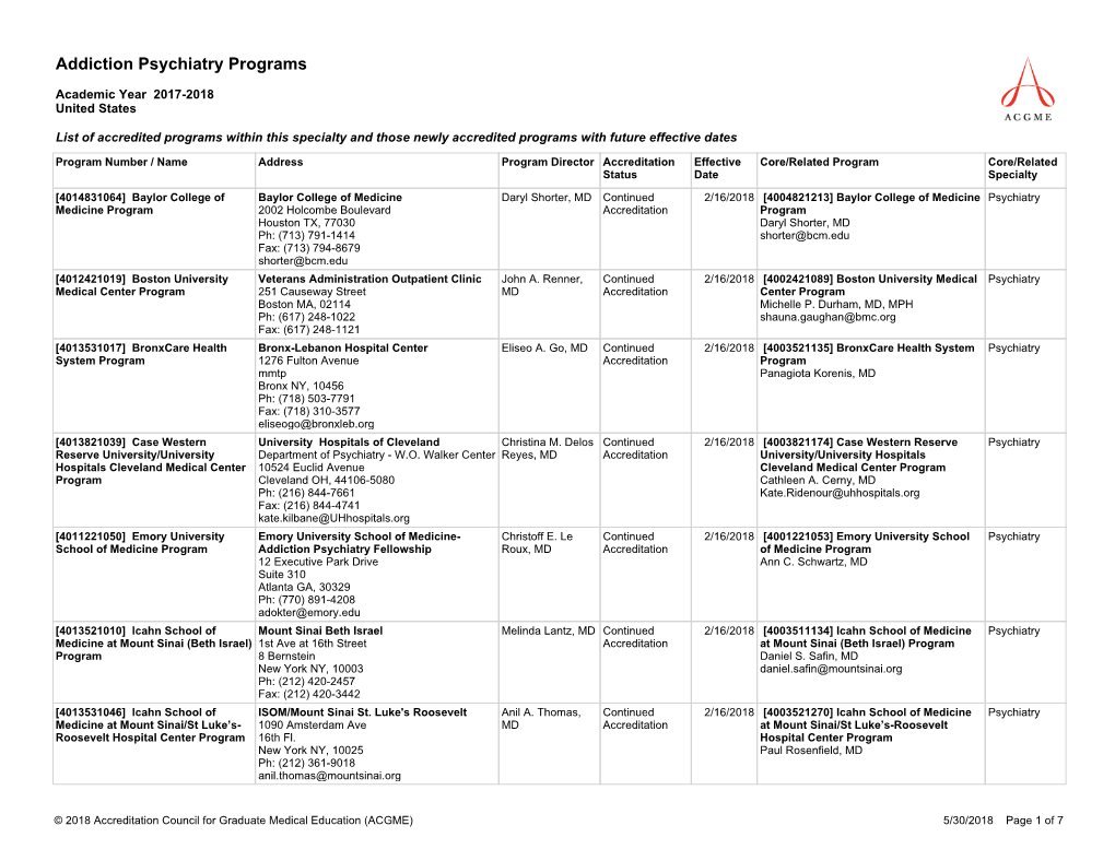 Addiction Psychiatry Programs