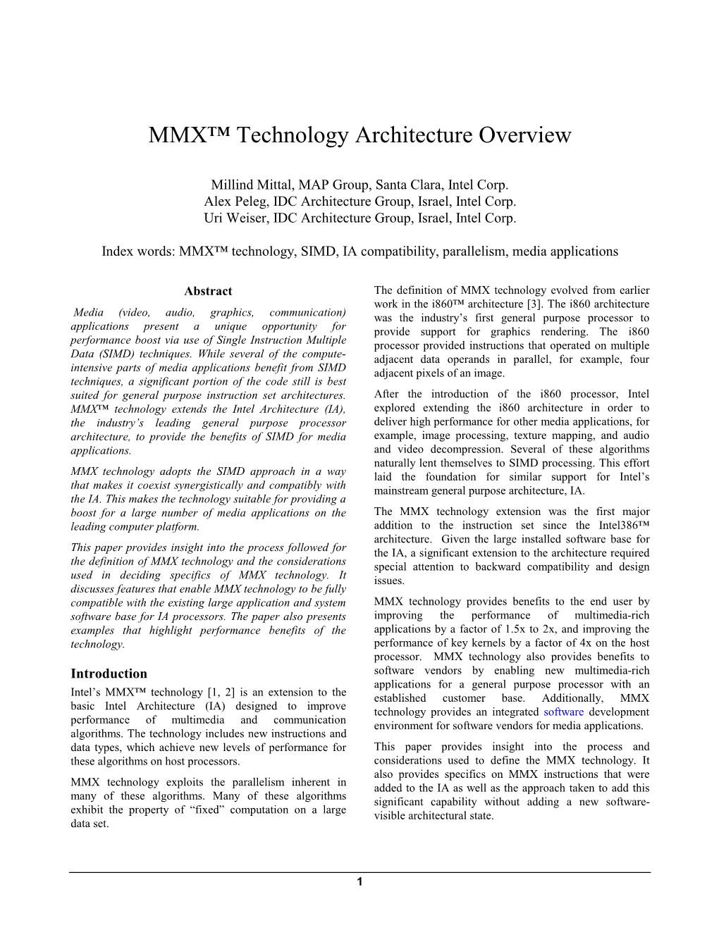 MMX™ Technology Architecture Overview