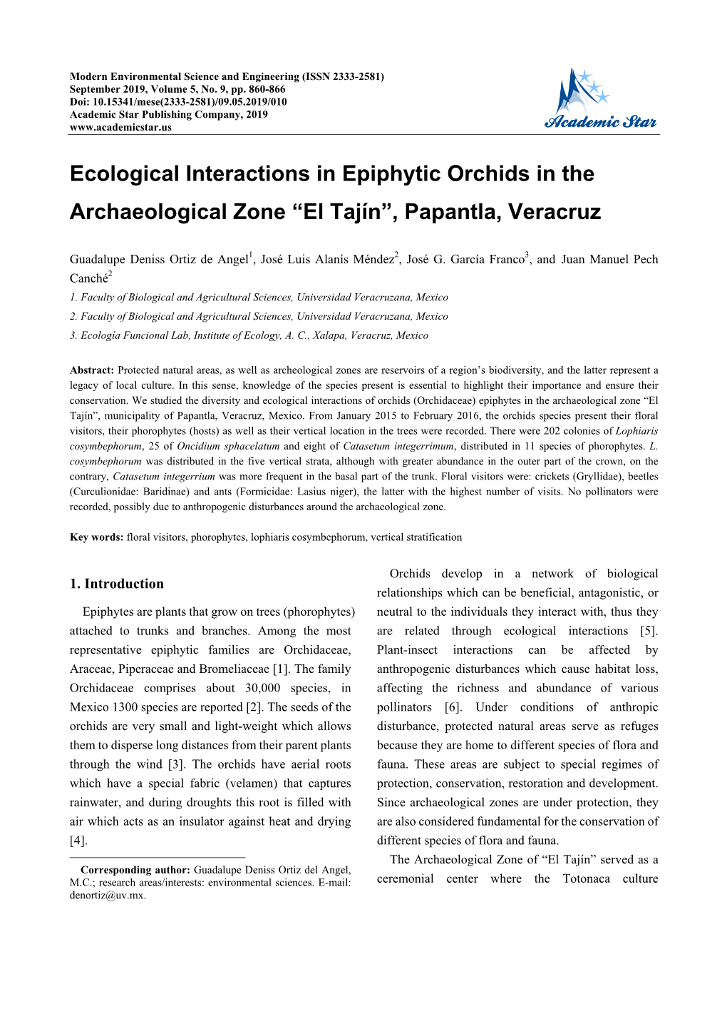 Ecological Interactions in Epiphytic Orchids in the Archaeological Zone “El Tajín”, Papantla, Veracruz