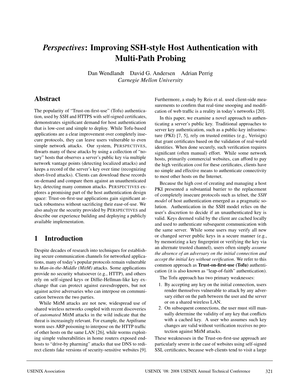 Perspectives: Improving SSH-Style Host Authentication with Multi-Path Probing