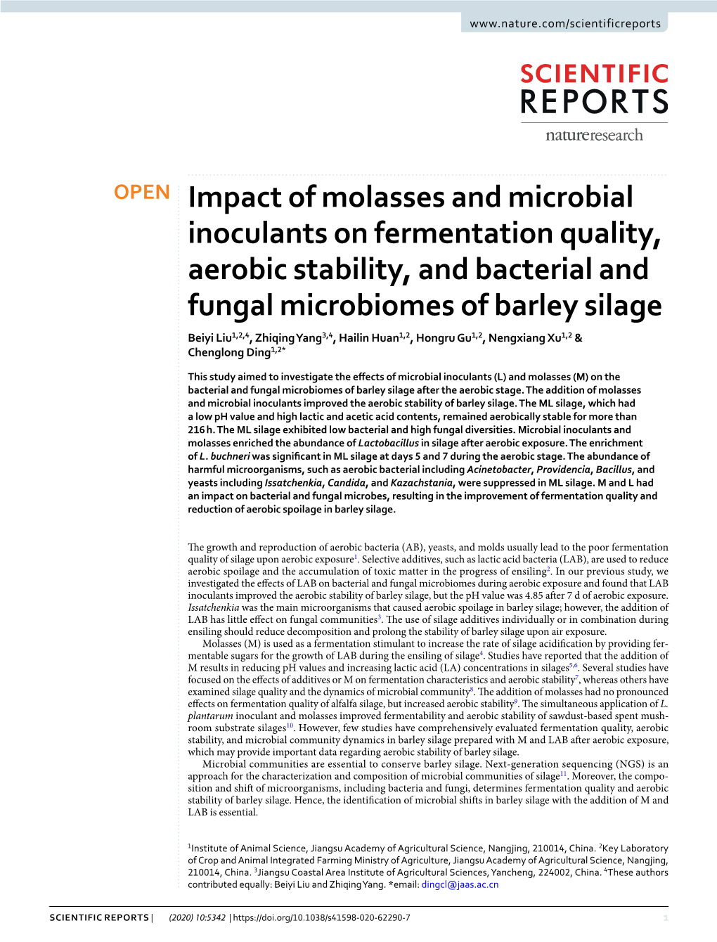 Impact of Molasses and Microbial Inoculants on Fermentation Quality, Aerobic Stability, and Bacterial and Fungal Microbiomes Of