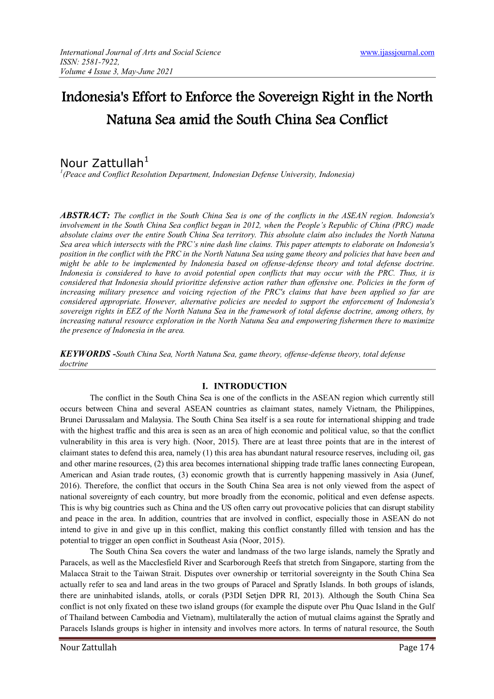 Indonesia's Effort to Enforce the Sovereign Right in the North Natuna Sea Amid the South China Sea Conflict