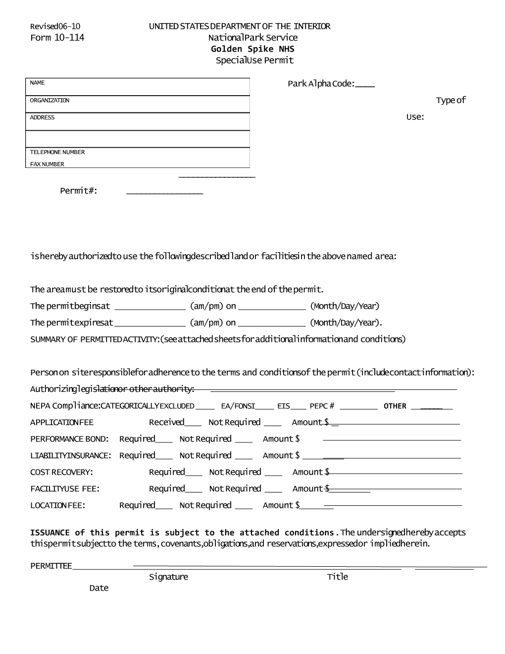 Revised 06-10 UNITED STATES DEPARTMENT of the INTERIOR