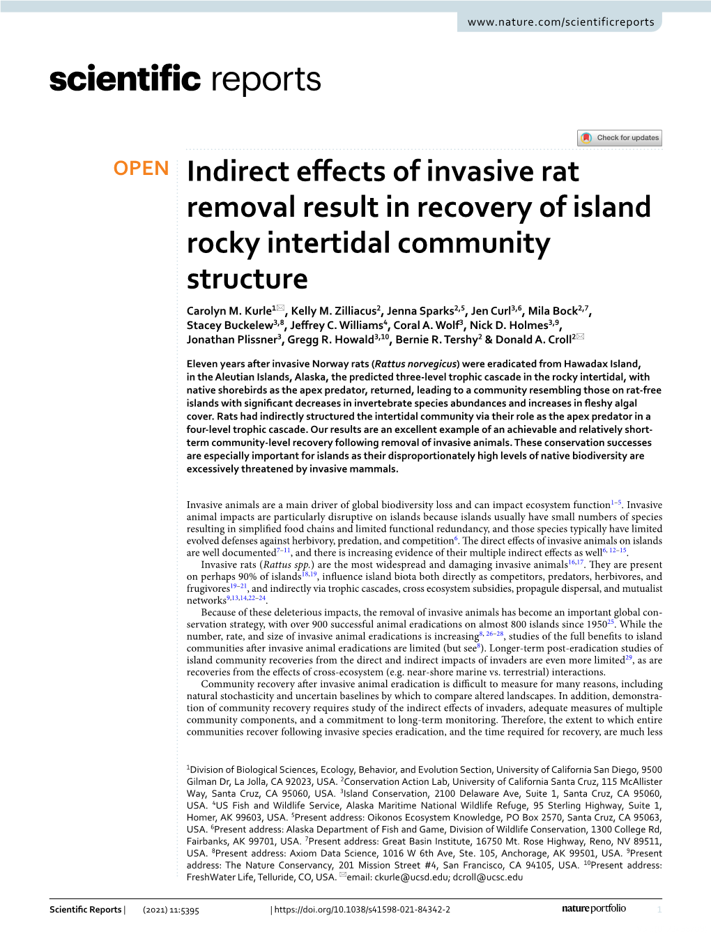 Indirect Effects of Invasive Rat Removal Result in Recovery of Island Rocky