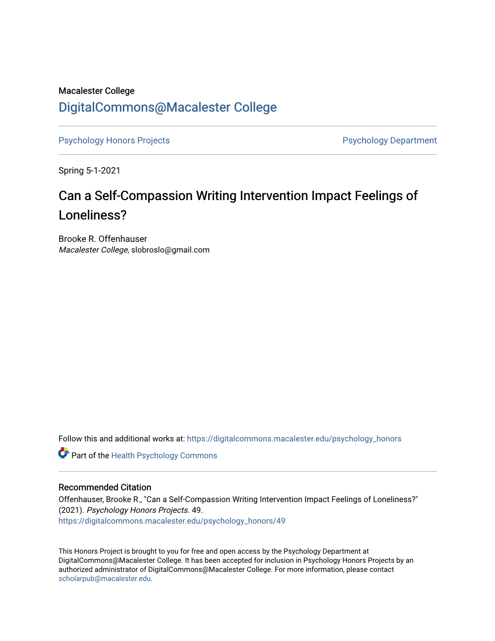 Can a Self-Compassion Writing Intervention Impact Feelings of Loneliness?