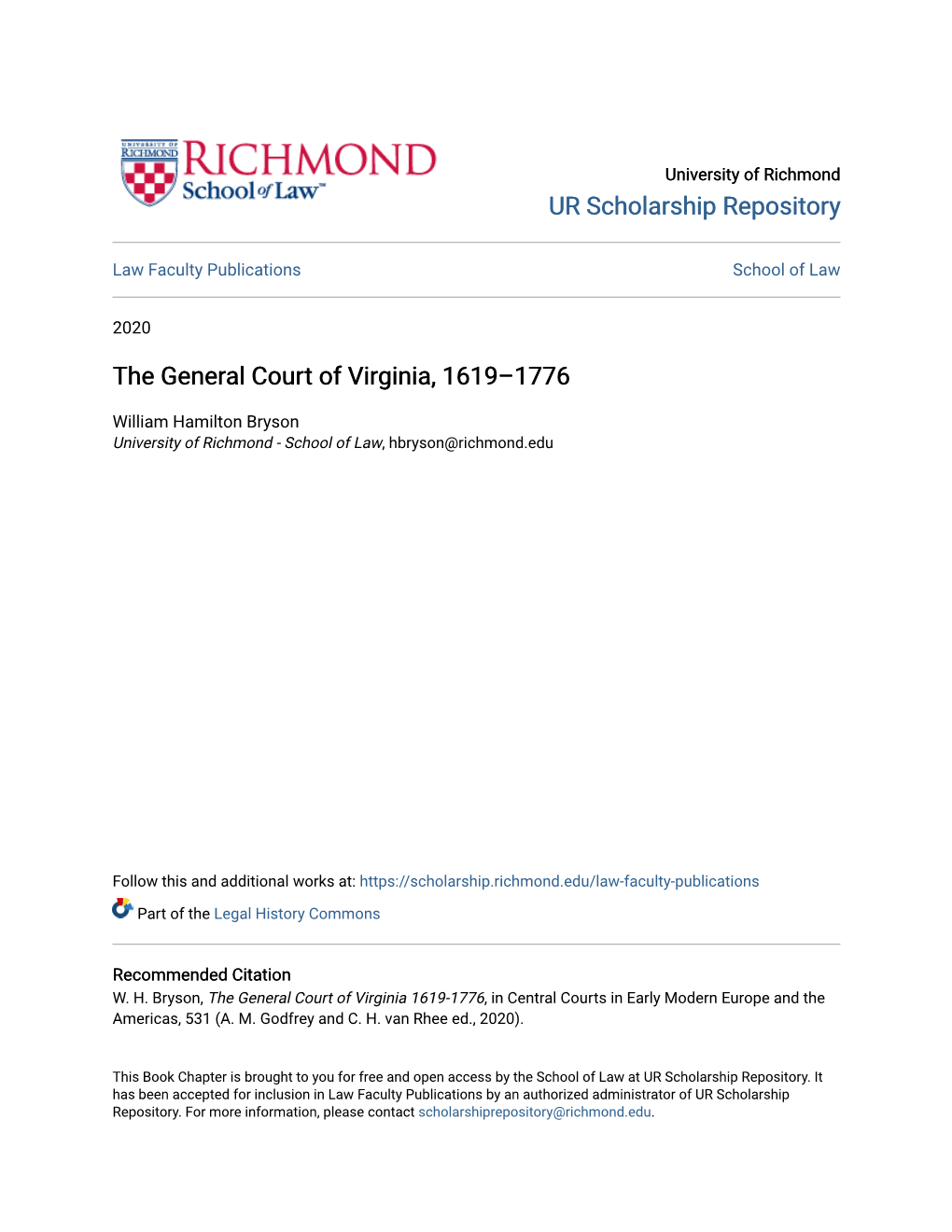 The General Court of Virginia, 1619–1776