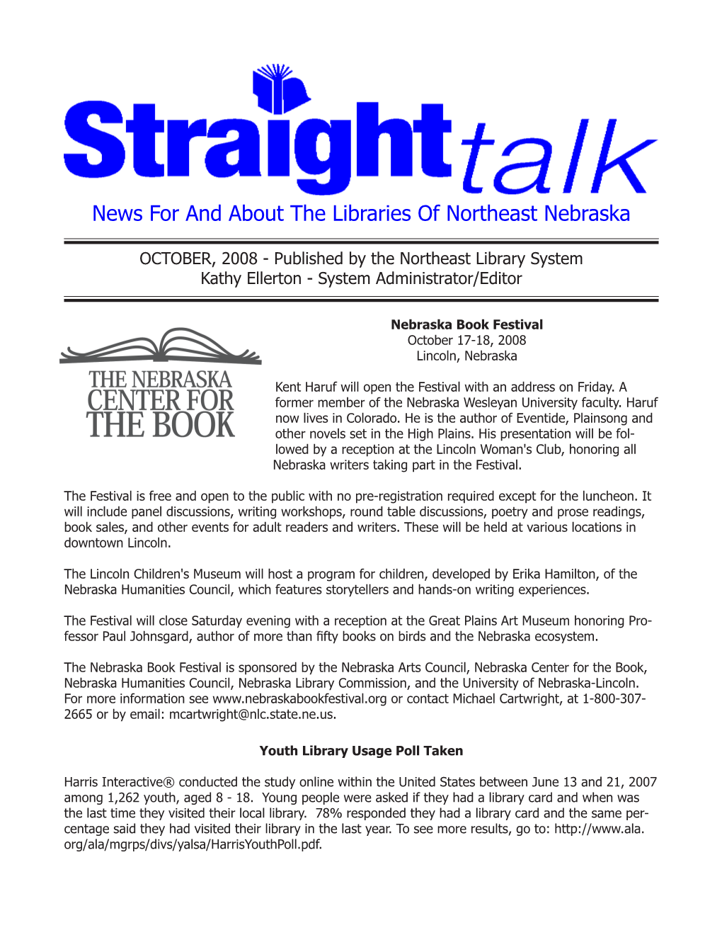 News for and About the Libraries of Northeast Nebraska