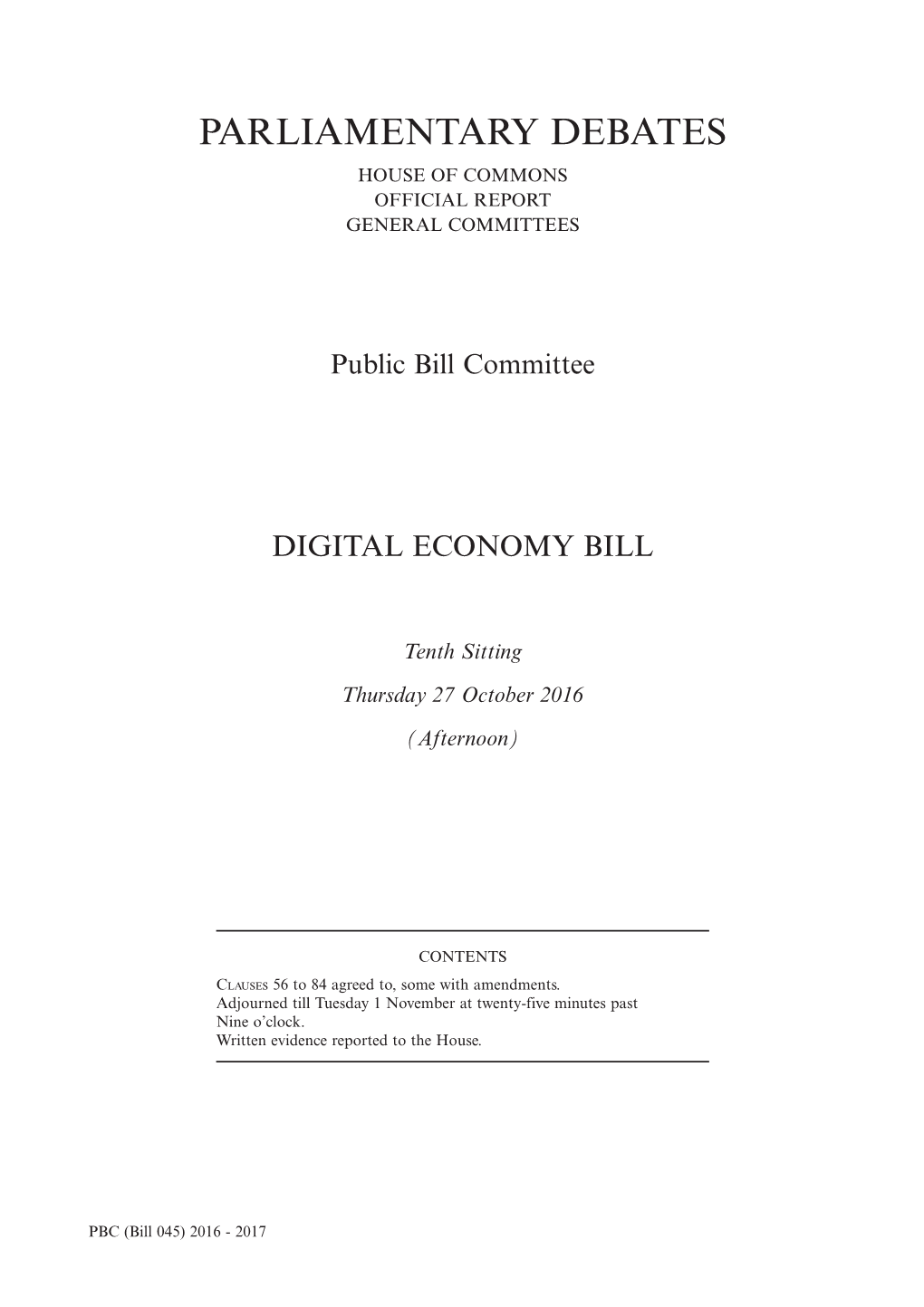 Parliamentary Debates House of Commons Official Report General Committees