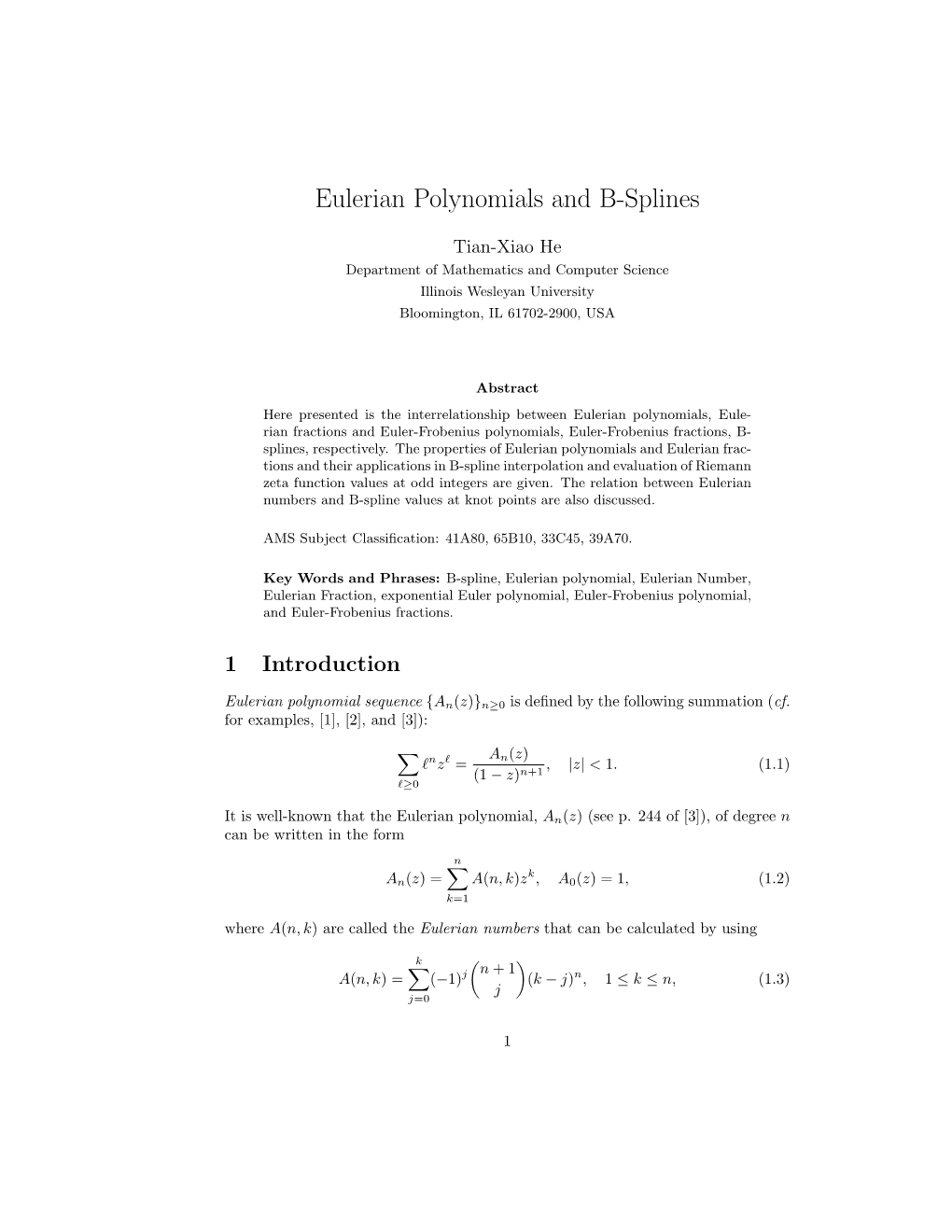 Eulerian Polynomials and B-Splines