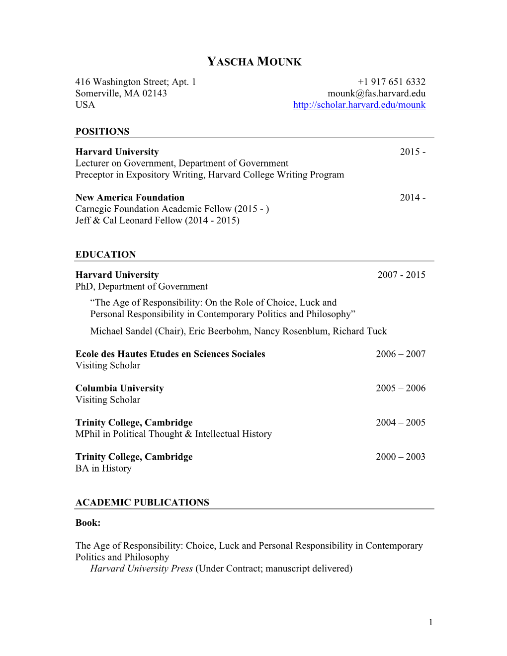 CV Academic August 2015