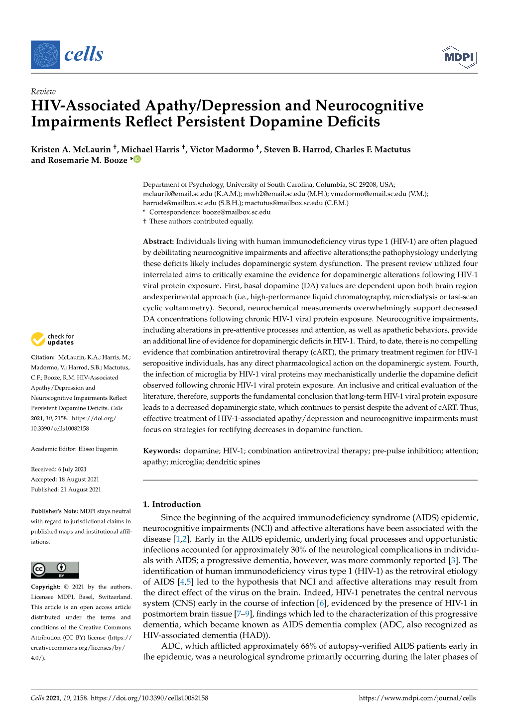 HIV-Associated Apathy/Depression and Neurocognitive Impairments Reﬂect Persistent Dopamine Deﬁcits