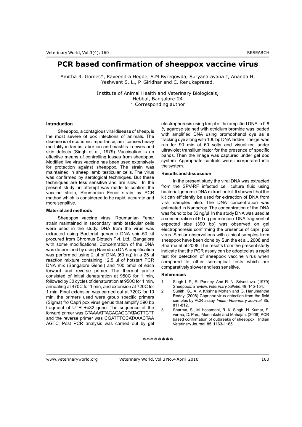 PCR Based Confirmation of Sheeppox Vaccine Virus