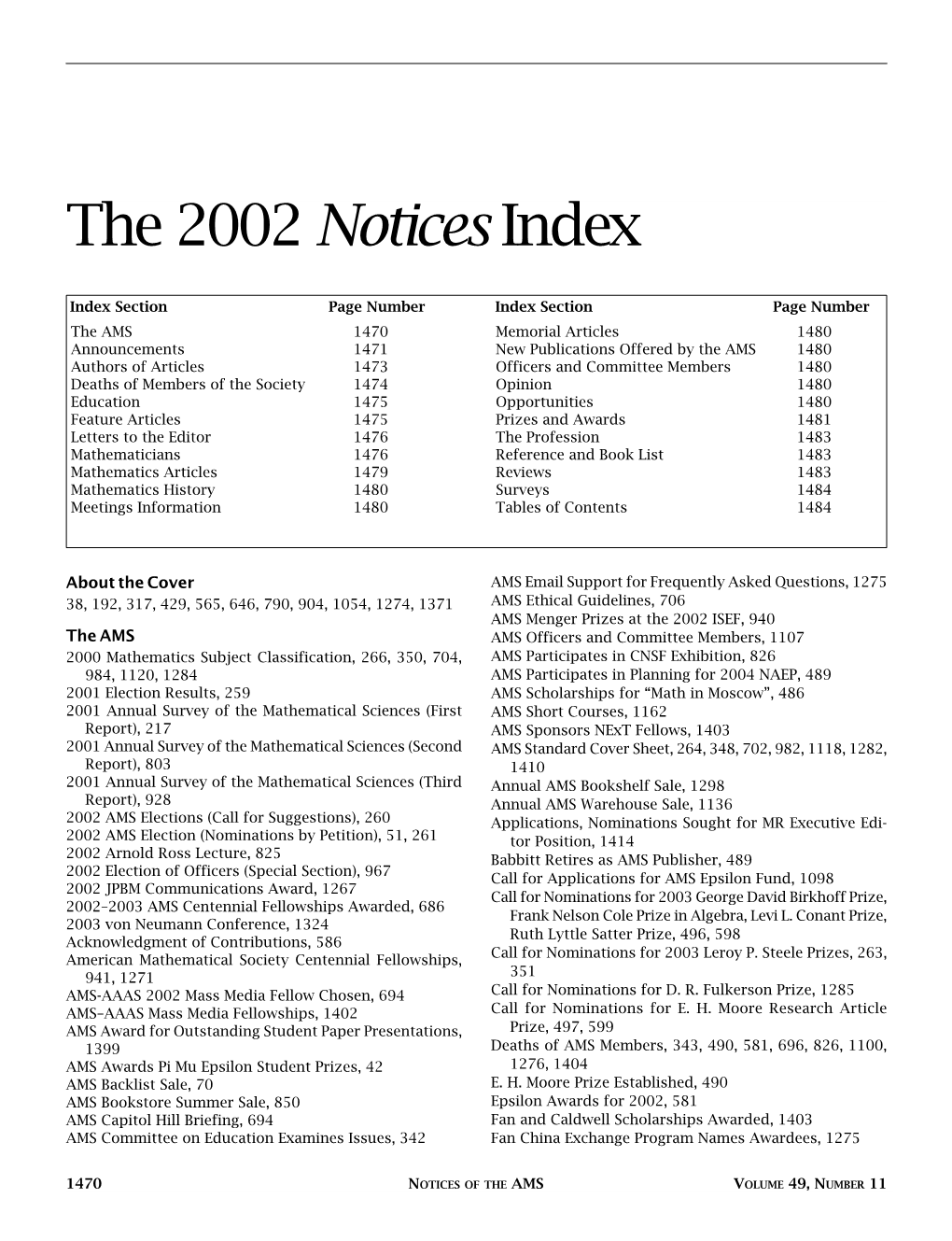 The 2002 Notices Index, Volume 49, Number 11