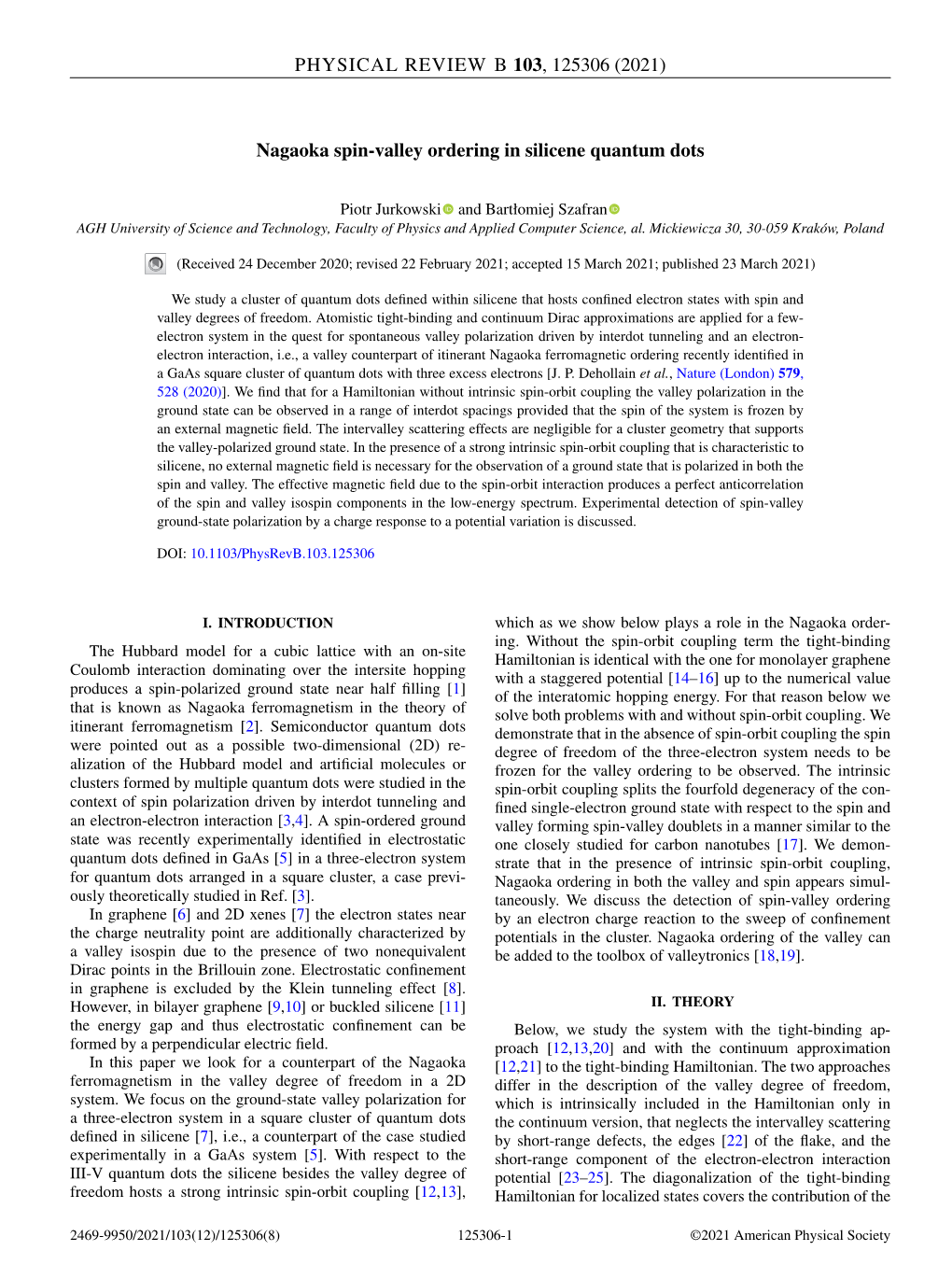 (2021) Nagaoka Spin-Valley Ordering in Silicene Quantum Dots